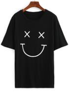 Shein Black Smile Print T-shirt