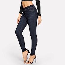 Shein Dark Wash Elastic Hem Jeans
