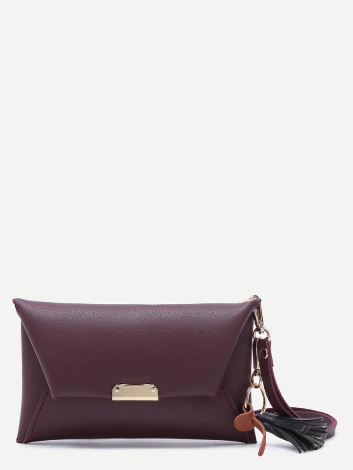 Shein Maroon Pu Tassel Trim Envelope Bag