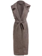 Shein Khaki Lapel Sleeveless Tie-waist Coat