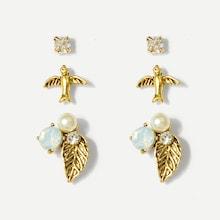 Shein Bird & Leaf Stud Earrings 3pairs