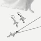 Shein Cross Rhinestone Necklace & Drop Earrings