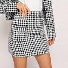 Shein Flap Pocket Detail Houndstooth Skirt