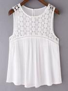 Shein White Lace Splicing Back Keyhole Tank Top