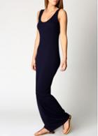 Rosewe Cotton Scoop Neck Sleeveless Navy Blue Maxi Dress