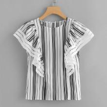Shein Striped Cut Out Ruffle Top