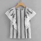 Shein Striped Cut Out Ruffle Top