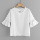 Shein Ruffle Sleeve Faux Pearl Decoration Blouse