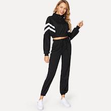 Shein Contrast Striped Half Zip Sweatshirt With Drawstring Waist Pants