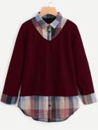 Shein Contrast Plaid 2 In 1 Blouse