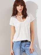 Shein White T Strap Scoop Neck Slub T-shirt