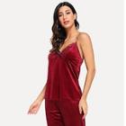 Shein Floral Lace Velvet Cami Pajama Set