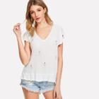 Shein Pearl Beaded Ruffle Trim Blouse
