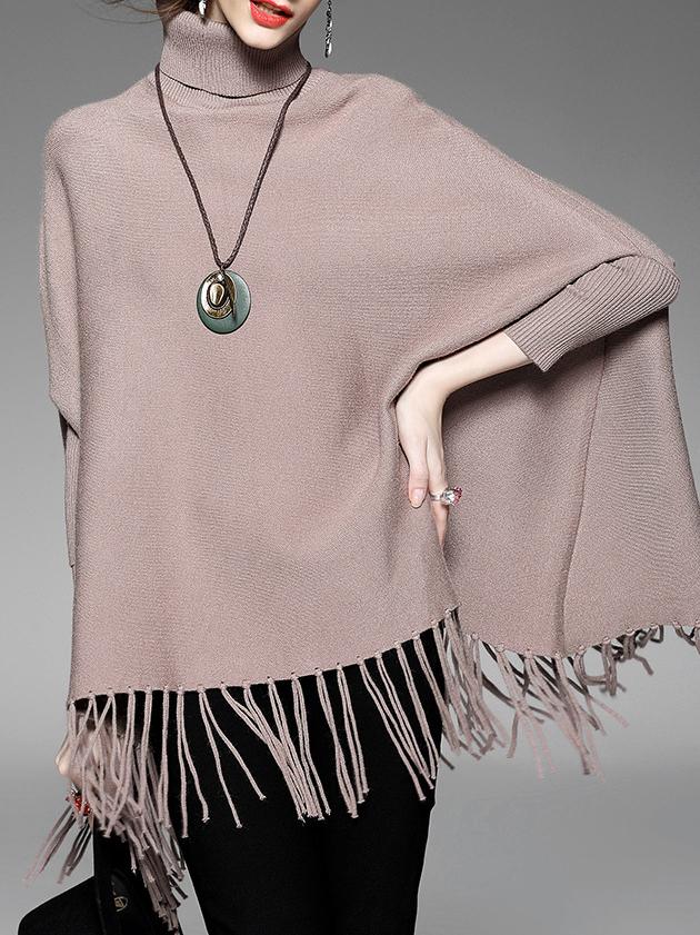 Shein Pink High Neck Tassels Cape Blouse