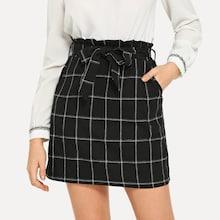 Shein Self Belted Plaid Skirt