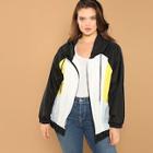 Shein Plus Raglan Sleeve Colorblock Windbreaker Hooded Jacket