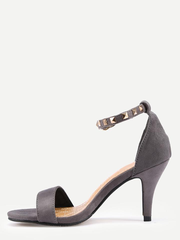 Shein Grey Open Toe Studs Stiletto Sandals