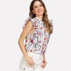 Shein Frilled Collar And Armhole Botanical Top