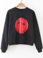 Shein Black Strawberry Print Casual Sweatshirt