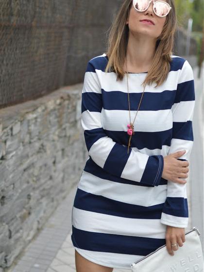 Shein Wide Stripes Curved Hem Dress