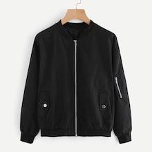 Shein Plus Solid Zip Decoration Jacket