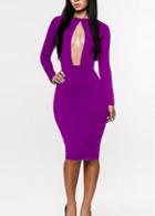 Rosewe Cutout Pattern Purple Knee Length Dress