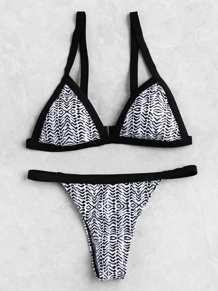 Shein Graphic Print Contrast Trim Triangle Bikini Set