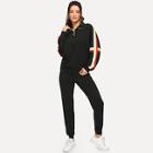 Shein O-ring Zip Half Placket Striped Top And Pants Set