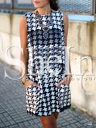 Shein Black White Houndstooth Pockets Shift Dress