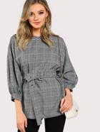 Shein Buckled Belt Detail Plaid Top