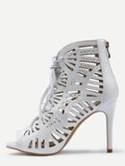 Shein White Peep Toe Lace Up High Heeled Sandals