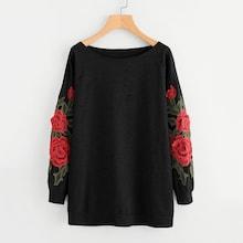 Shein Plus Rose Patched Ripped Sweatshirt