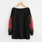 Shein Plus Rose Patched Ripped Sweatshirt