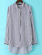 Shein Black White Vertical Stripe Dip Hem Blouse