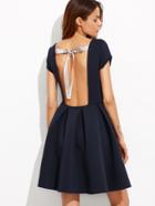 Shein Navy Open Back Box Pleated Skater Dress