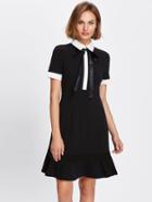 Shein Contrast Trim Tie Neck Dress