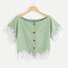 Shein Contrast Lace Button Front Blouse