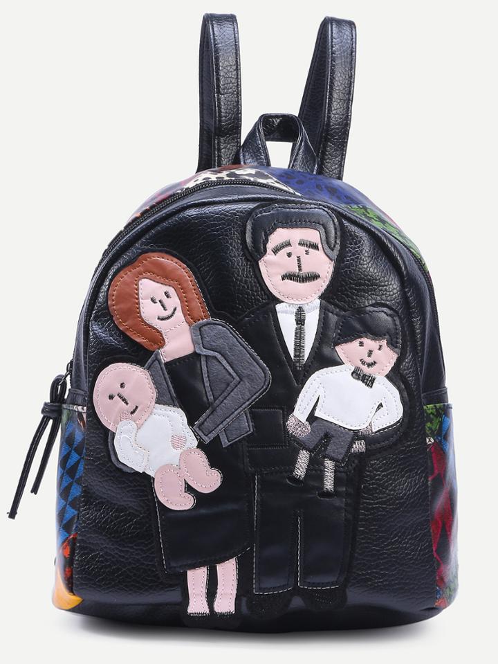 Shein Black Family Patch Animal Print Backpack