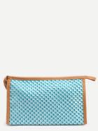 Shein Blue Contrast Trim Hexagon Embossed Makeup Bag