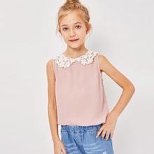 Shein Girls Lace Collar Keyhole Back Top