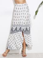 Shein White Paisley Print Tie Wrap Asymmetrical Skirt