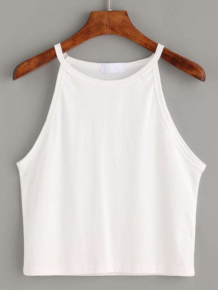 Shein White High Neck Crop Cami Top