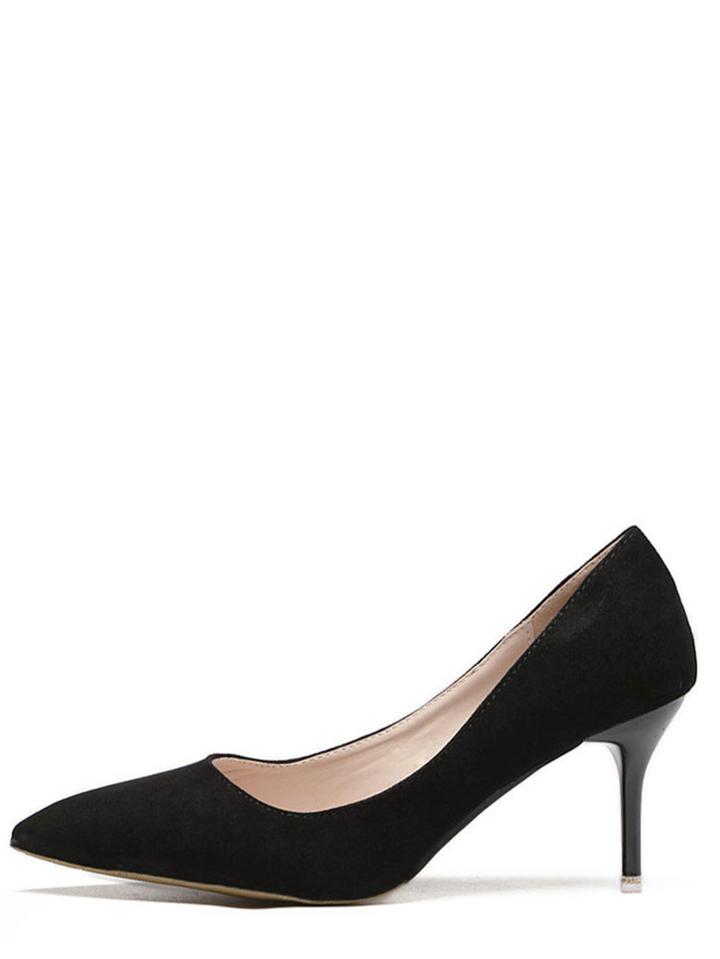 Shein Black Faux Suede Pointed Toe Stiletto Heels