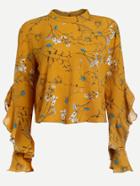Shein Band Collar Ruffle Trim Keyhole Back Top