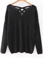 Shein Black V Neck Criss Cross Back Knitwear