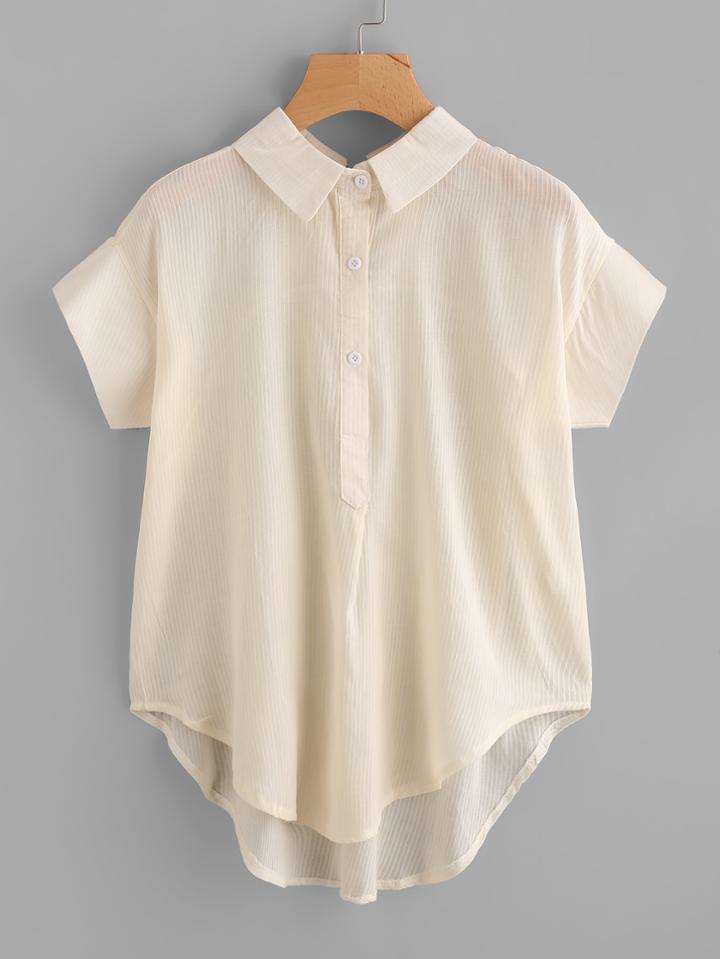 Shein Pinstriped Bow Tie Back Curved Hem Blouse