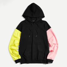 Shein Men Color Block Sleeve Pocket Hoodie Sweatshirt