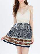 Shein White Spaghetti Strap Backless Vintage Print Dress