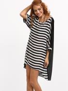 Shein Black And White Striped Asymmetrical Dress