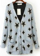 Rosewe Laconic Star Print Button Closure Long Sleeve Cardigans